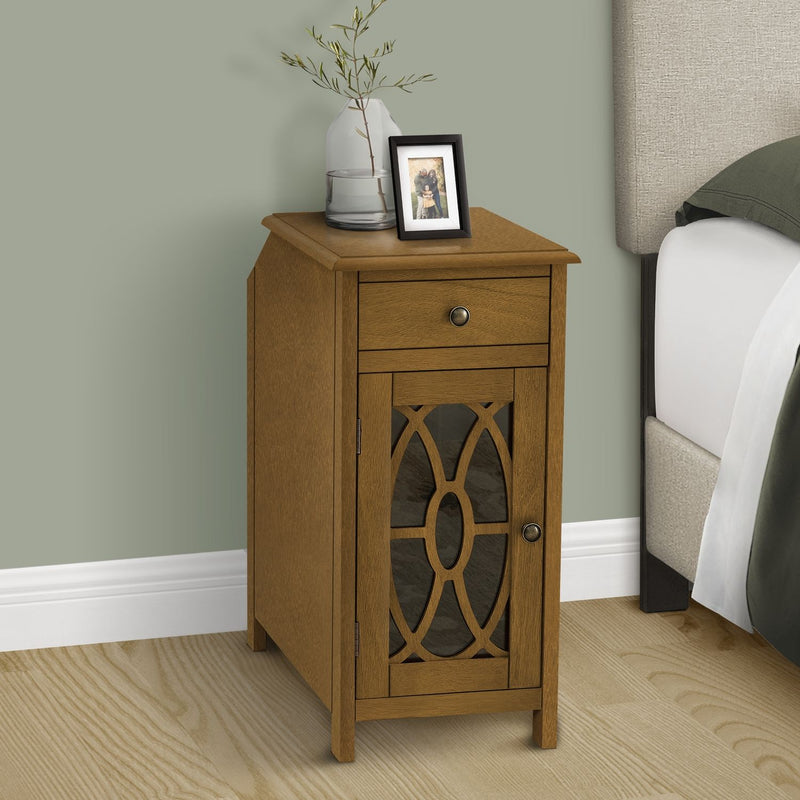 Accent Side Table, Storage Drawer, Traditional - Taupe
