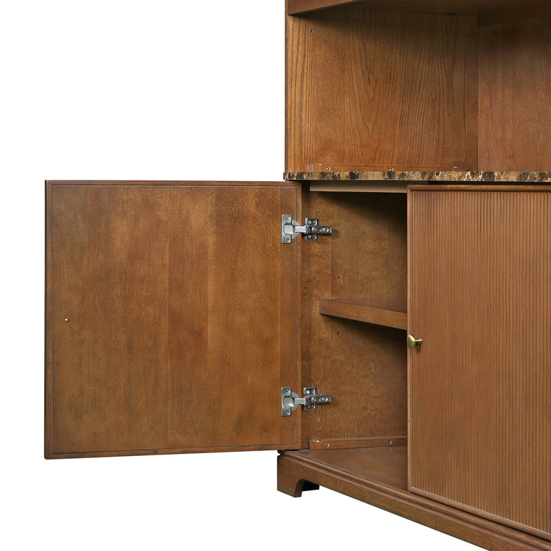 Tall Bookcase Storage Cabinet With 3 Open Shelves & Fluted Double Doors