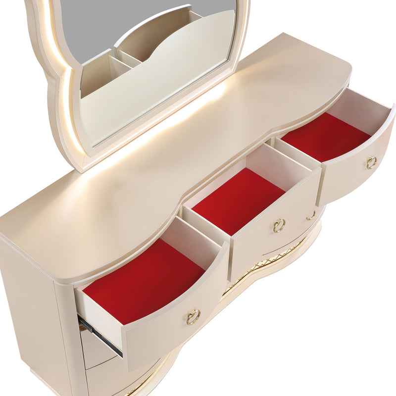 Flora - 9 Drawer Dresser With LED - Champagne