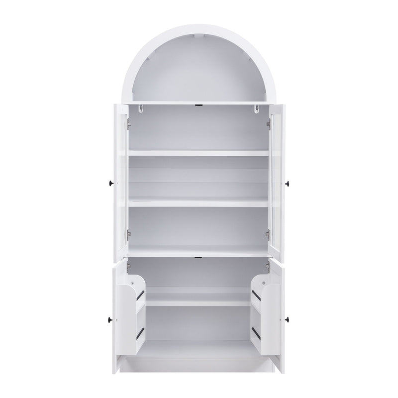Tall Arched Top Storage Cabinet With 5 Tier Shelves, Soft Close Hinges
