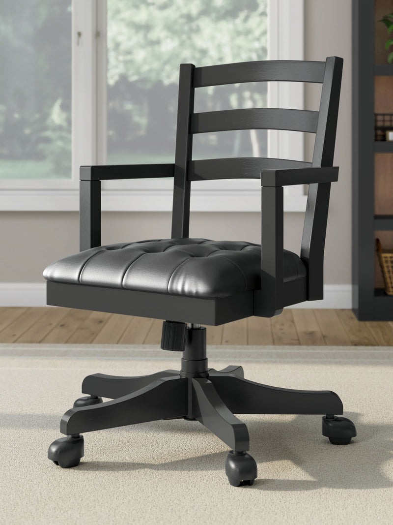 Wildenauer - 4 Pc. - Home Office Desk And Return, Swivel Desk Chair, Bookcase - Brown / Black