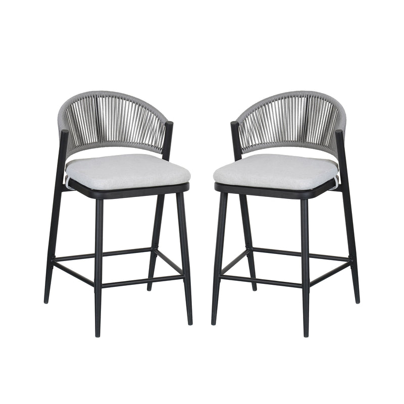 Outdoor 26" Counter Height Metal Frame Counter Stools With Scallop Shaped Backrest & Water Resistant Cushions