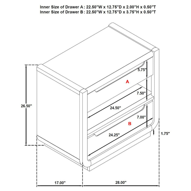 Leandro 2-drawer LED Nightstand with USB Burnished Black