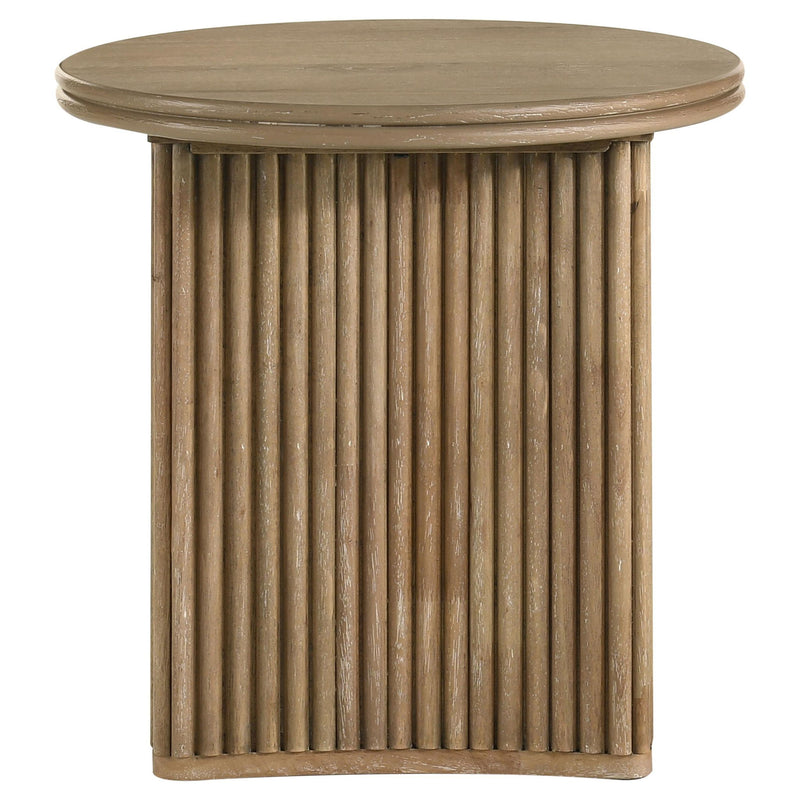 Adina Round Wood Side End Table Distressed Light Brown