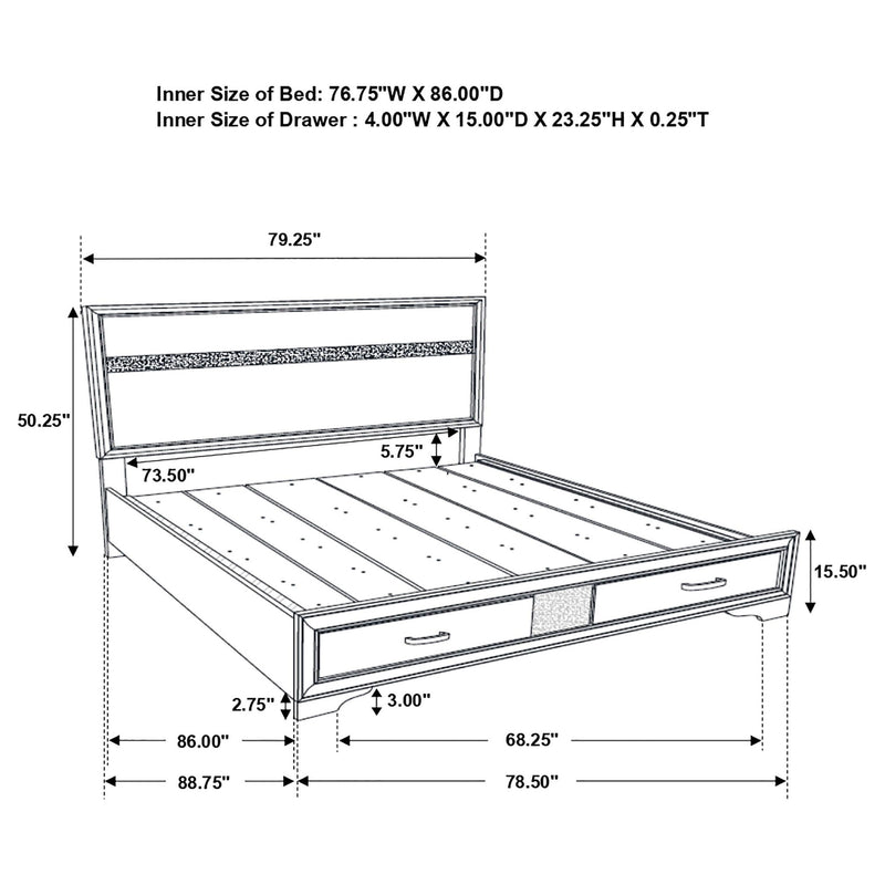 Miranda 51-inch Wood California King Storage Panel Bed White