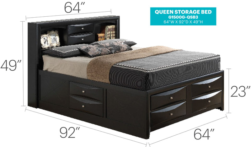 Modern Design Storage Bed With Bookcase Headboard