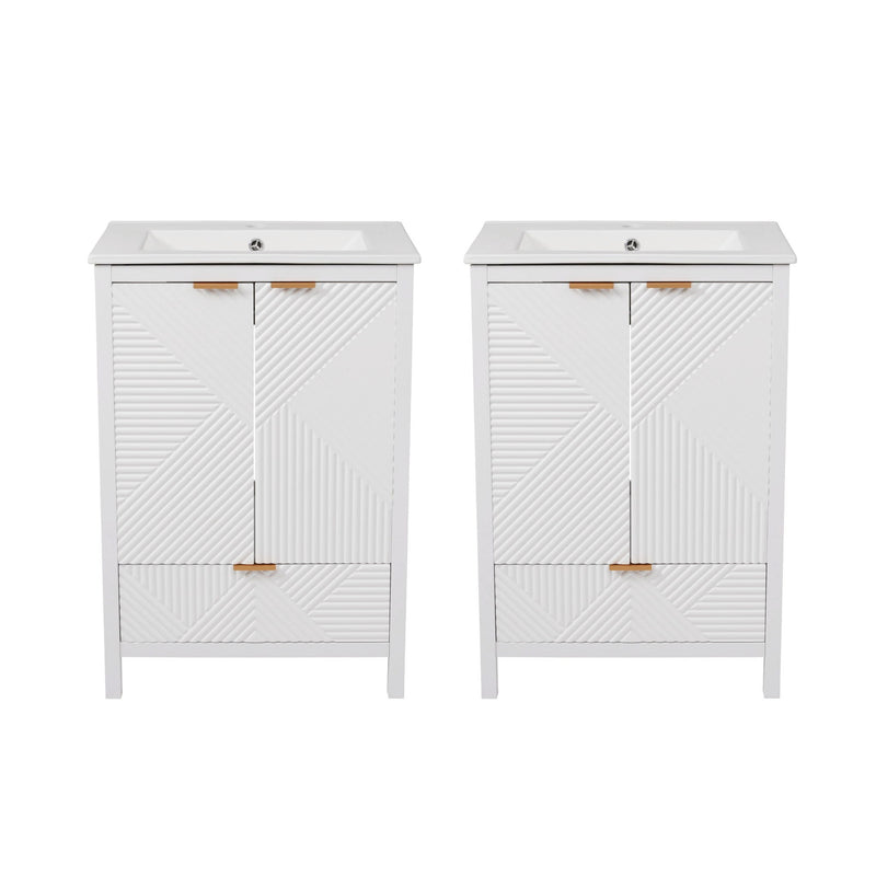 48" Bathroom Vanity Set With Textured Door Panels, Soft Close Hinges, Single Faucet Hole, Large Storage & Drawer - White