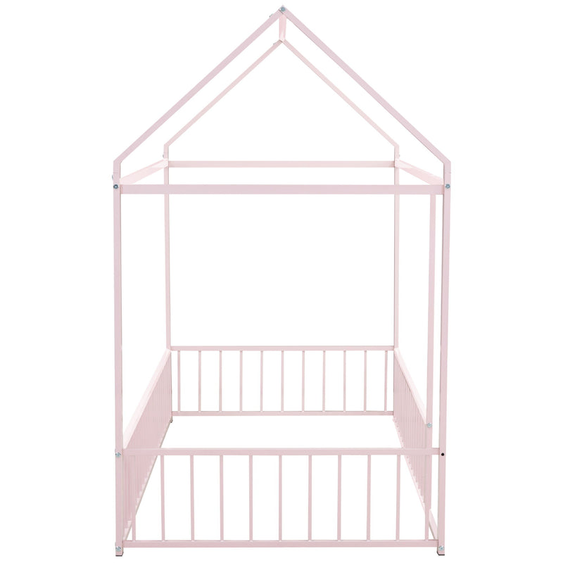 Metal Bed House Bed Frame With Fence