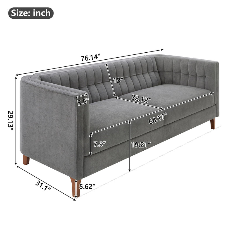Modern 3 Seater Sofa, Upholstered Couch With Curved Armrests