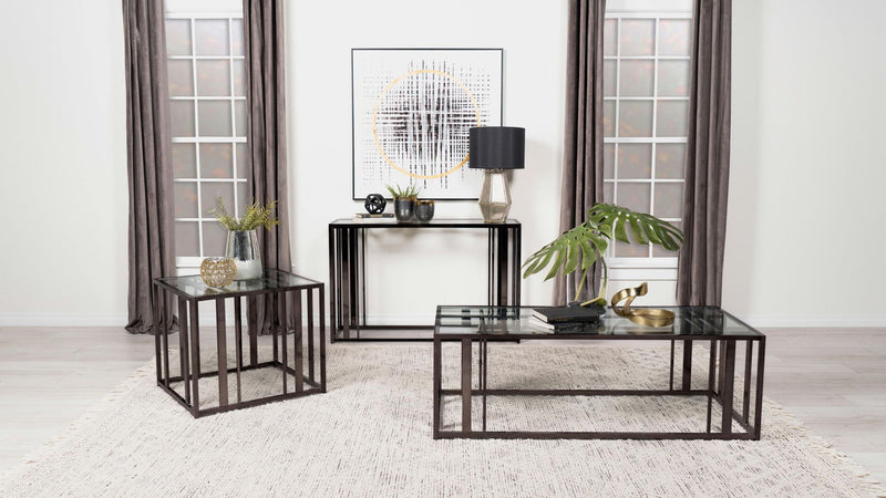 Adri Rectangular Glass Top Coffee Table Black Nickel
