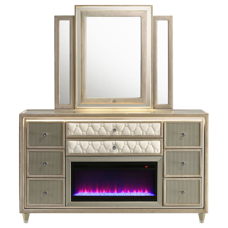 Mika - 8 Drawer LED Dresser And Mirror Set - Ivory