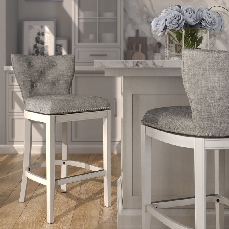 Upholstered Swivel Stool With Back
