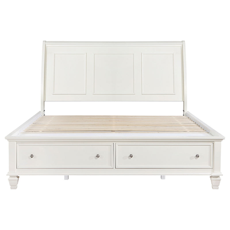 Dennis - Eastern King Storage Panel Bed With Carved Headboard And Built In Drawers - Cream White