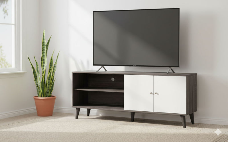 Amidon - TV Stand, With 2 Storage Shelves And 1 Cabinet