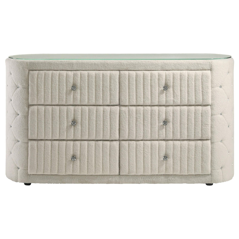 Sonya 6-drawer Upholstered Bedroom Dresser Ivory