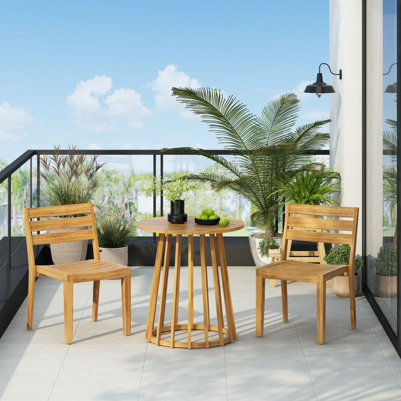 Outdoor 3 Pieces Dining Set, Round Bistro Set - Teak