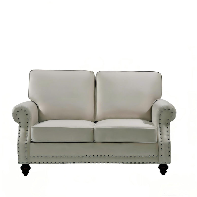 Loveseat Sofa With Nailhead Detail & Turned Legs, 2 Seater Upholstered Couch