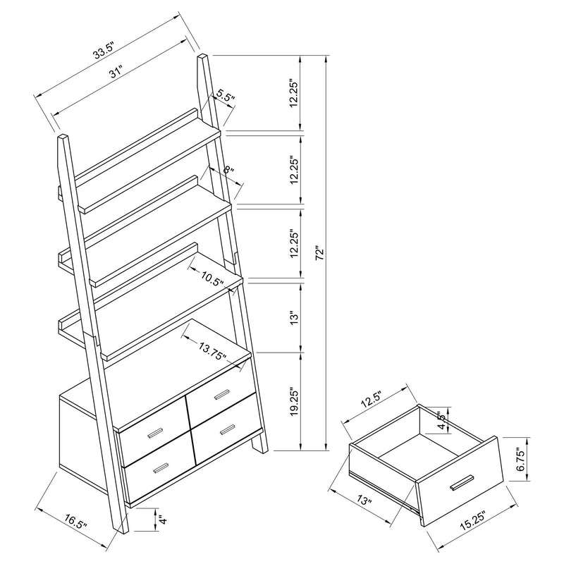 Shasta - 5 Shelf Ladder Bookshelf With Drawers - Cappuccino
