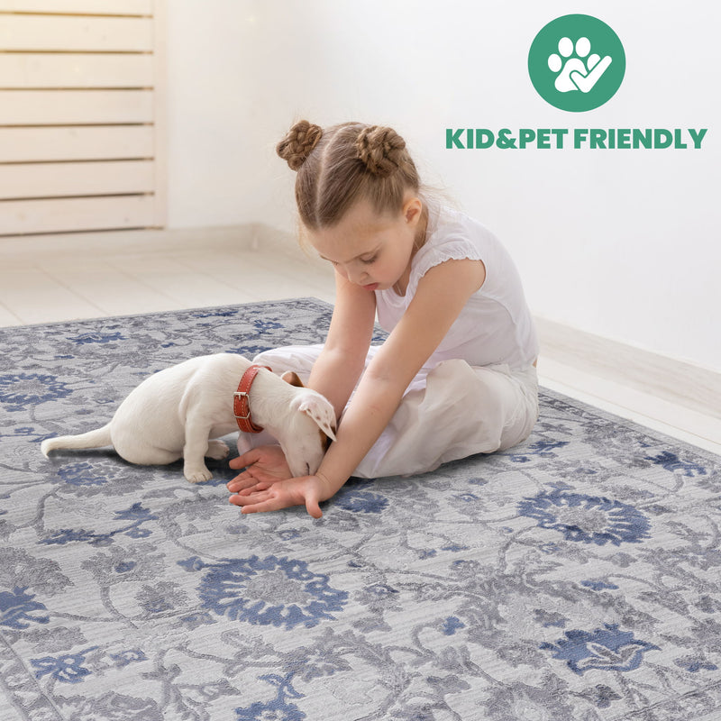 Marfi - 8' X 10' Oriental Area Rug - Blue / Silver