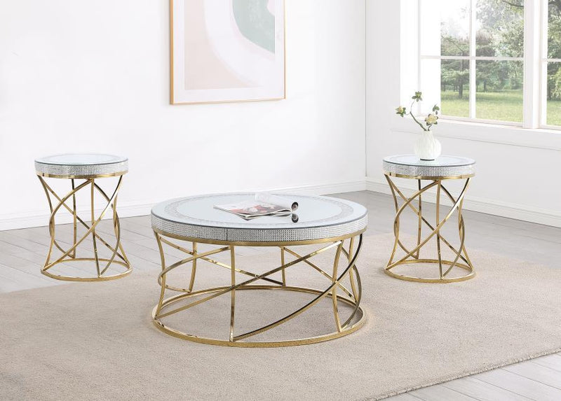 Elise - Round Mirror Top Coffee Table Set