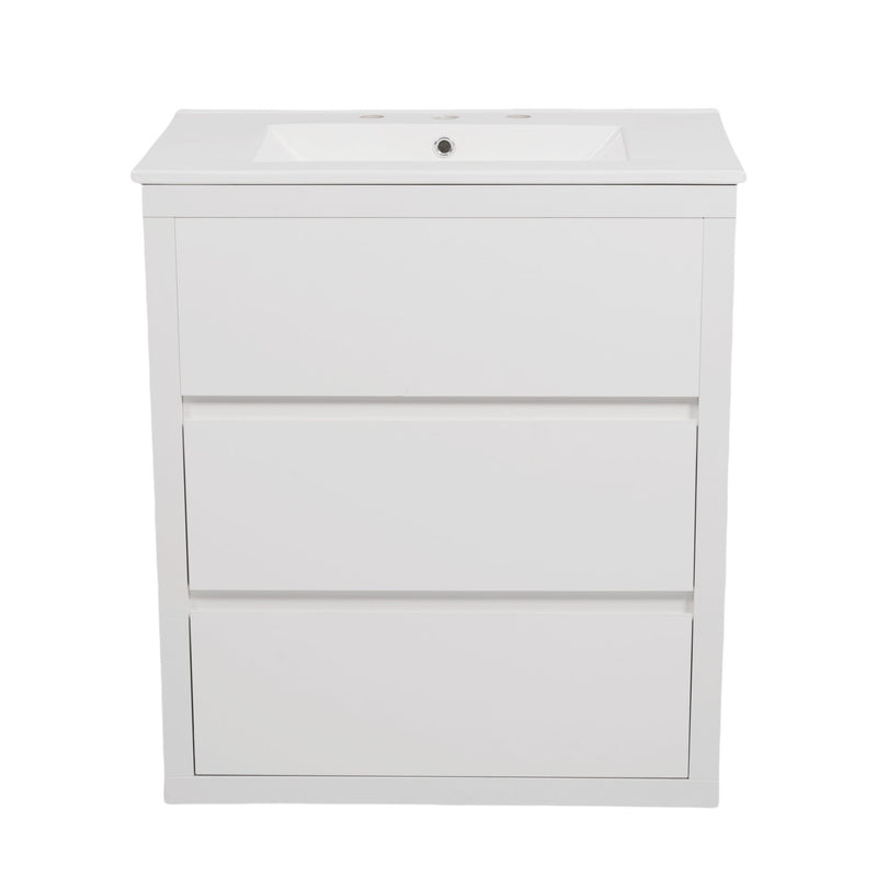 Freestanding Bathroom Vanity With Ceramic Sink, 2 Full Extension Drawers