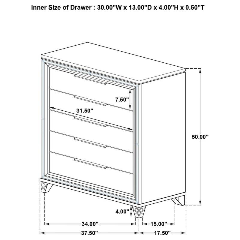 5 Drawer Bedroom Chest Of Drawers - White
