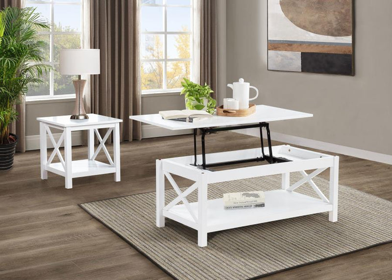 Skyview - Square Pine Wood Side End Table With Shelf - White