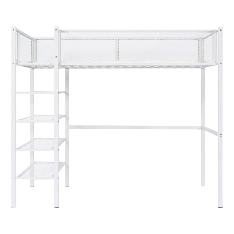 Twin Size Loft Bed With 4 Tier Shelves And Storage - White