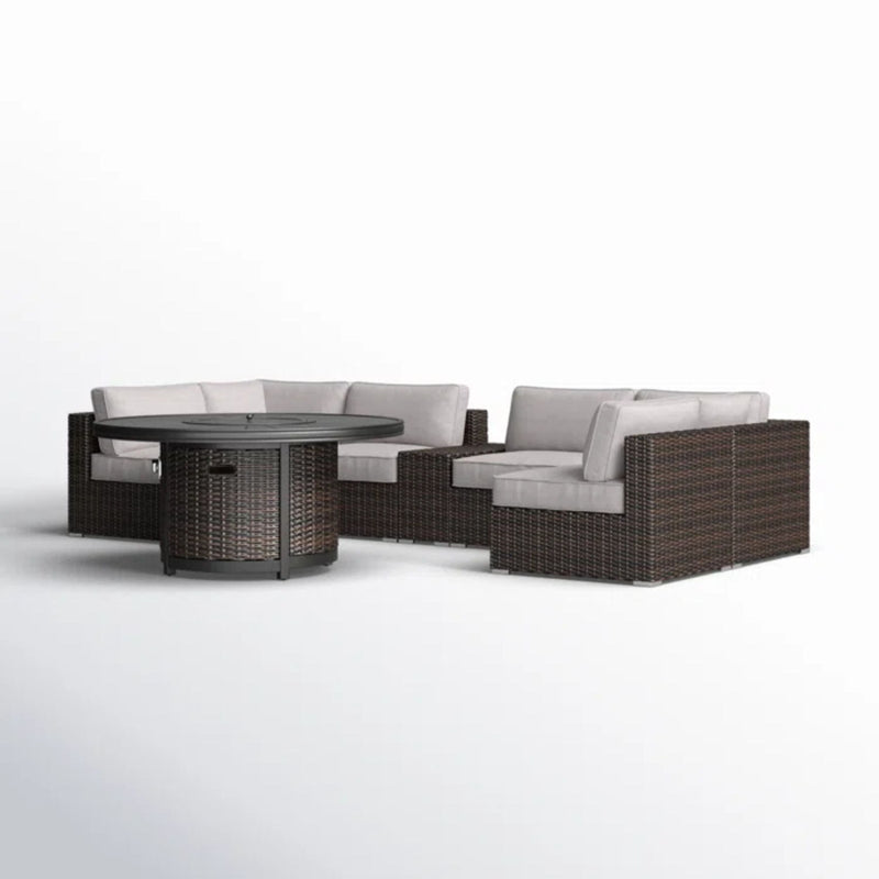 4 Person Outdoor Seating Set With Cushions And Fire Pit, Rustproof - Brown