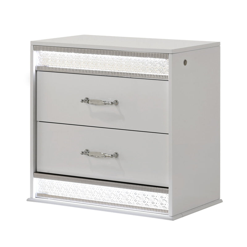 Glam - 2 Drawer Nightstand & LED Lighting - White
