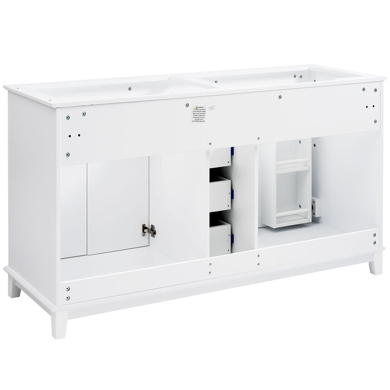 Bathroom Vanity Cabinet Only, 3 Drawers & 4 Doors & Double Layer Shelves - White
