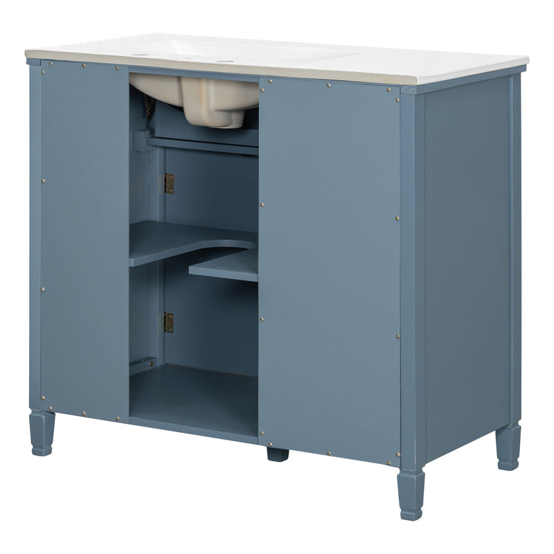 Modern Bathroom Vanity With Ceramic Sink, Freestanding, One Tip Out Drawer, 3 Side Drawers, Adjustable Shelf