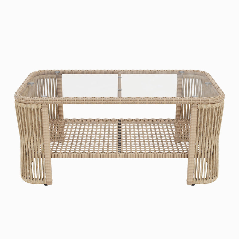 Outdoor Modular Conversation Sofa With Cushions And Coffee Table - Beige