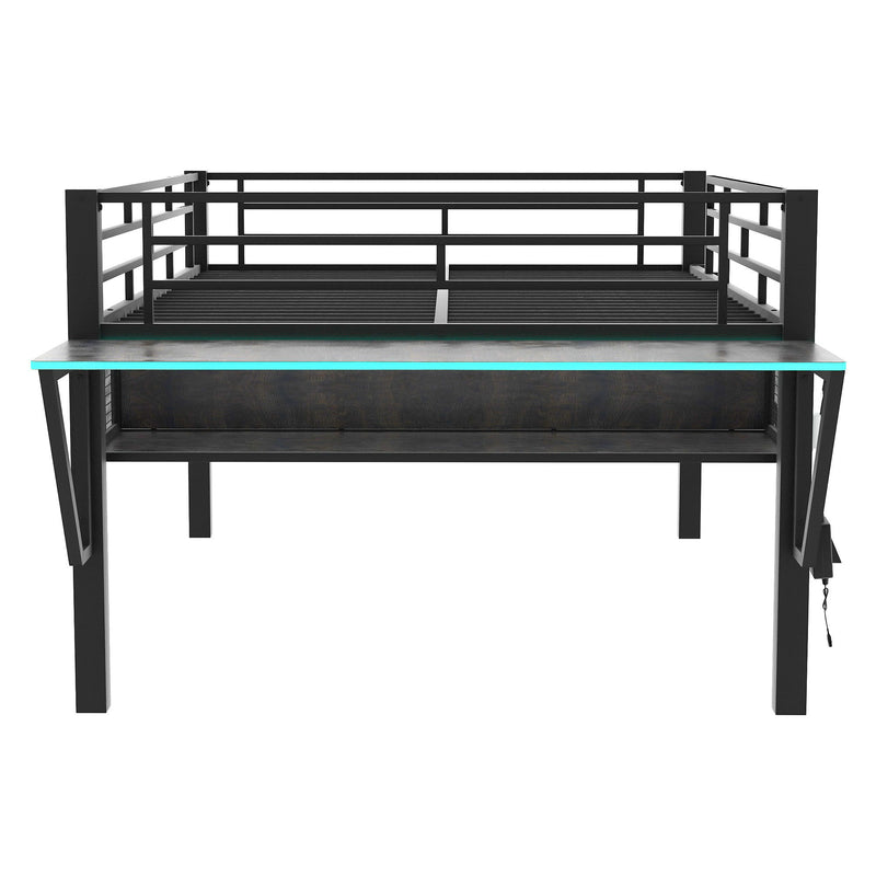 Gaming - Full Size Loft Bed With Desk, LED - Black
