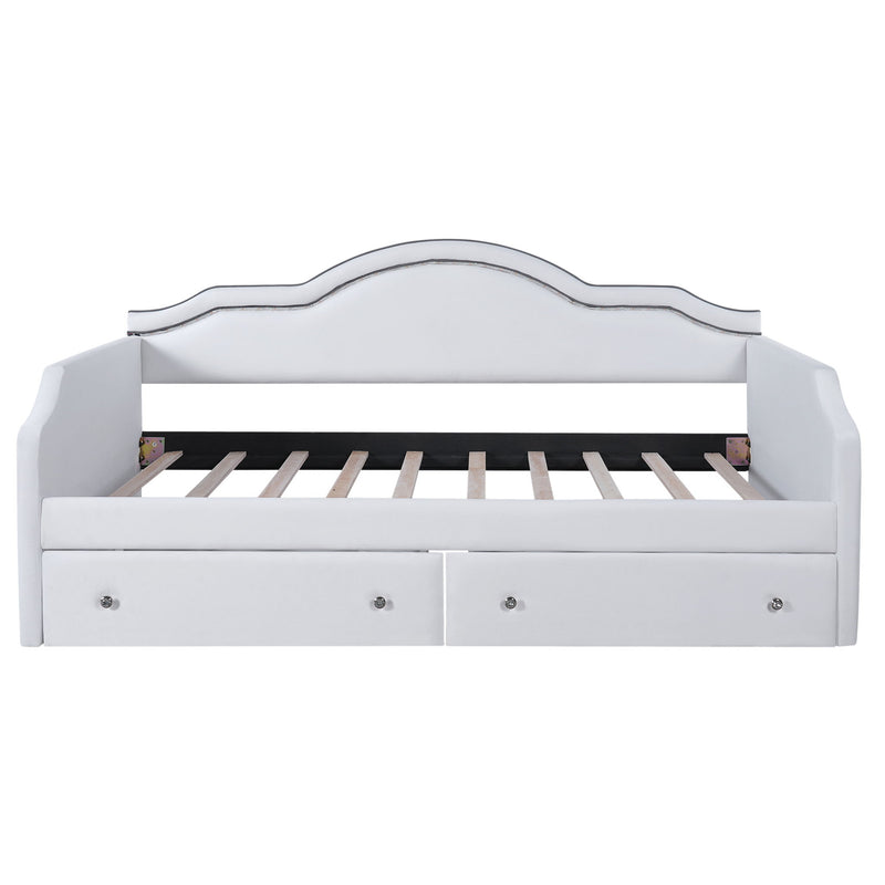 Twin Size Upholstered Daybed With LED Lights And 2 Drawers - Beige