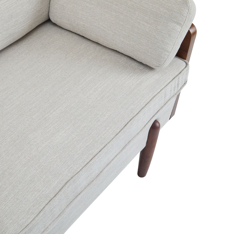 Sofa With Wood Sides And Rounded Legs - Beige