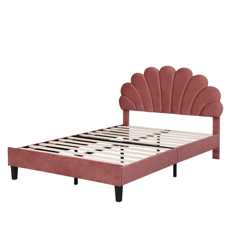 Upholstered Platform Bed With Flower Pattern Headboard