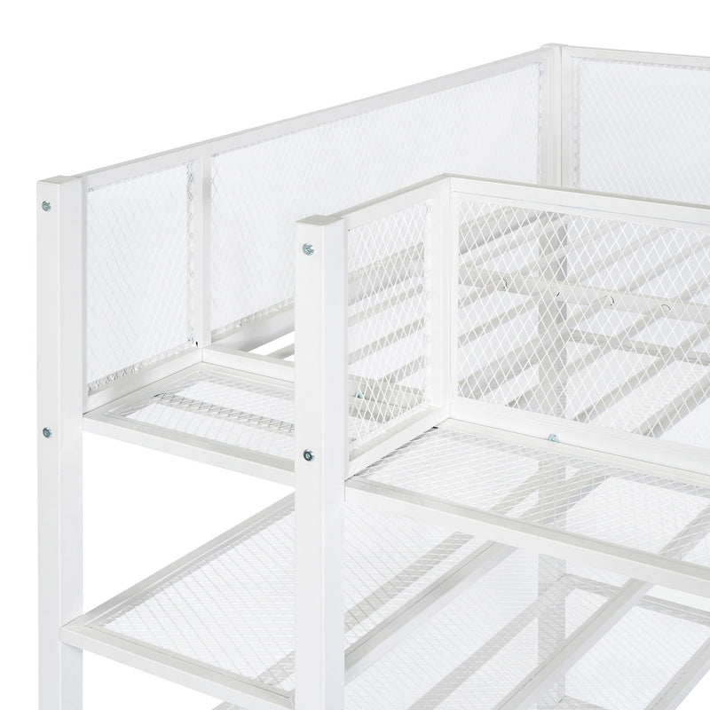 Twin Size Loft Bed With 4 Tier Shelves And Storage - White