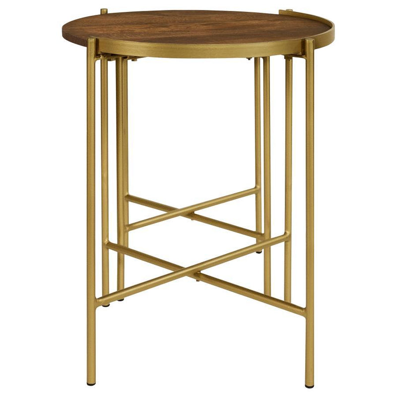 Malka - 2 Piece Round Wood Nesting Table - Dark Brown And Gold