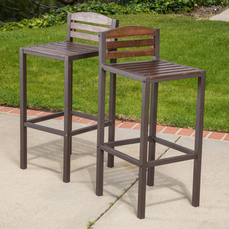Outdoor Barstool With Slat Panel Design (Set of 2) - Dark Brown
