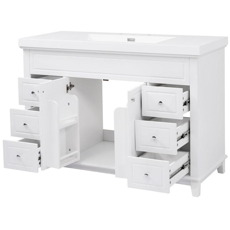 Bathroom Vanity & Sink, 6 Soft Close Drawers & Double Doors - White