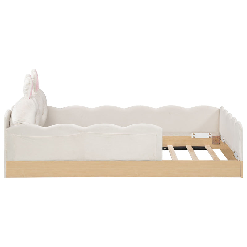 Platform Bed With Animal Pillows And Storage Bags