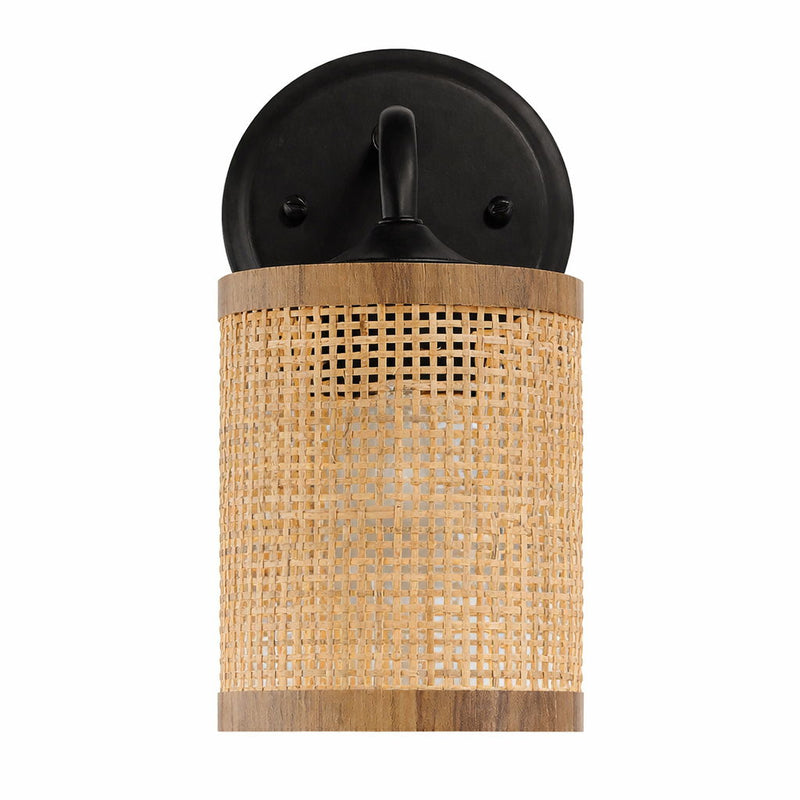 Reef - Single Lights Wall Sconce With Natural Shade Rustic Wicker Wall Light - Black / Rattan
