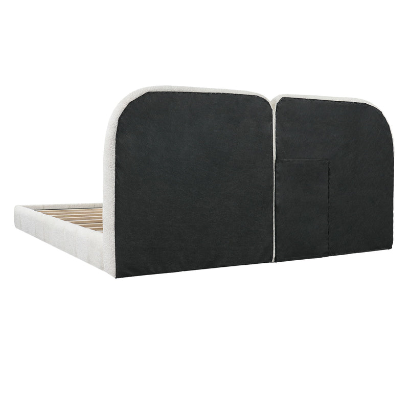 Queen Size Upholstered Platform Bed With Tufted Headboard - White