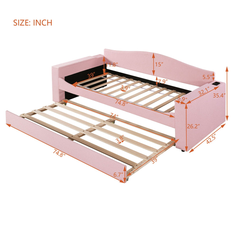 Upholstered Daybed With Storage Armrests, Trundle And Latest Integrated tooth Audio System