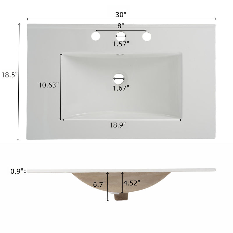 Freestanding Bathroom Vanity With Ceramic Sink, 2 Full Extension Drawers