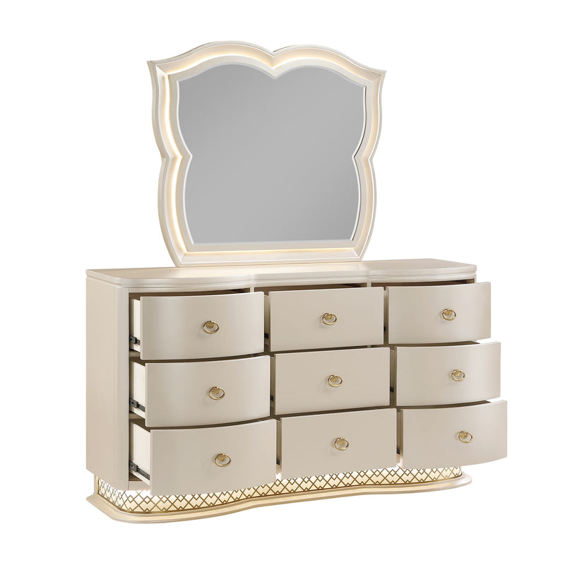 Flora - 9 Drawer Dresser With LED - Champagne