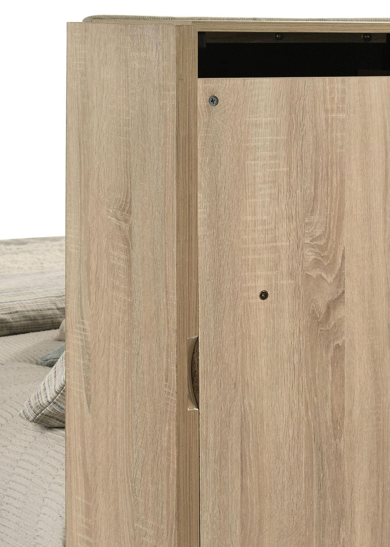 Arielle Eastern King Bookcase Panel Storage Bed Light Oak