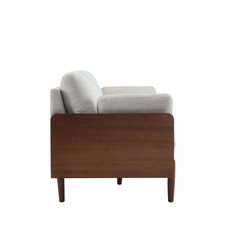 Sofa With Wood Sides And Rounded Legs - Beige