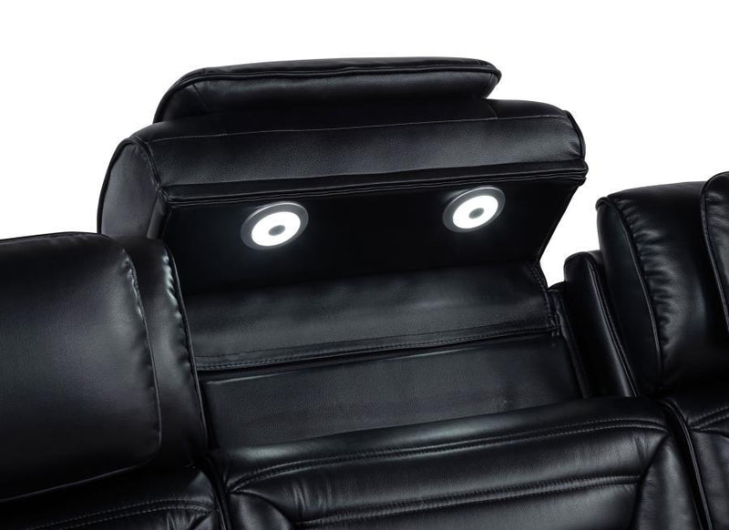Zuma - Faux Leather Dual Power Reclining LED Loveseat - Black